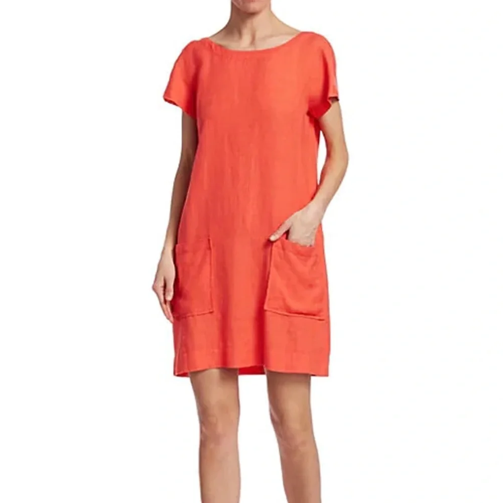 Eileen Fisher Organic Linen Tencel Crepe Dress Sz Small - Picture 1 of 5